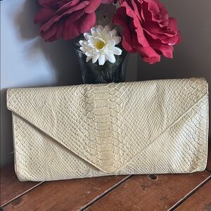 JJ Winter Chic Beige Snakeskin Clutch